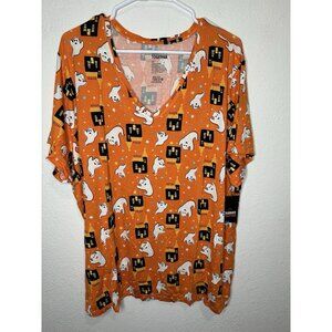 Celebrate Together Halloween Ghost All Over Print Short Sleeve Orange Shirt 3XL